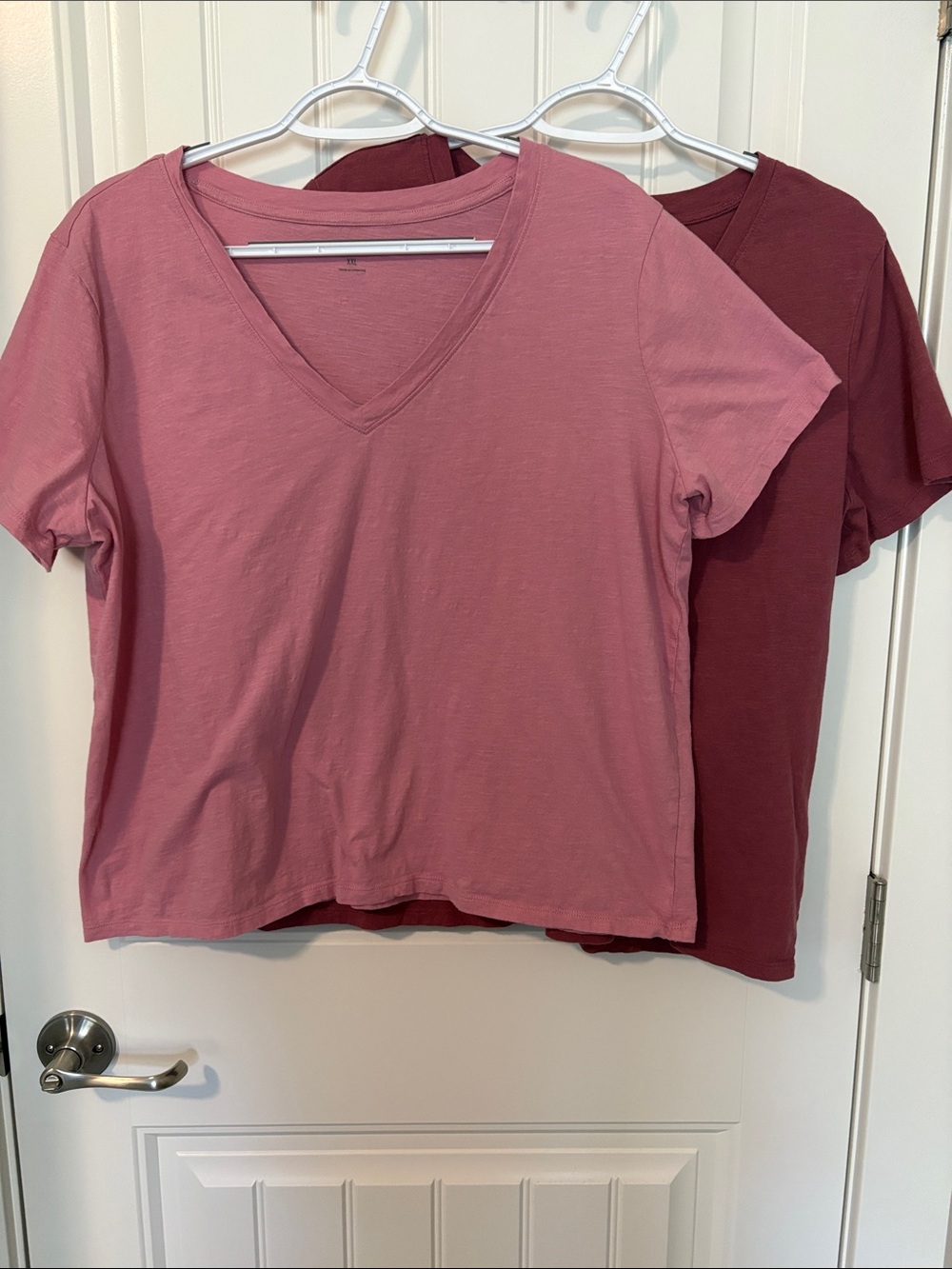 a.n.a V-Neck Short Sleeve Tee Set of 2 in Rose Pink and Dark Pink